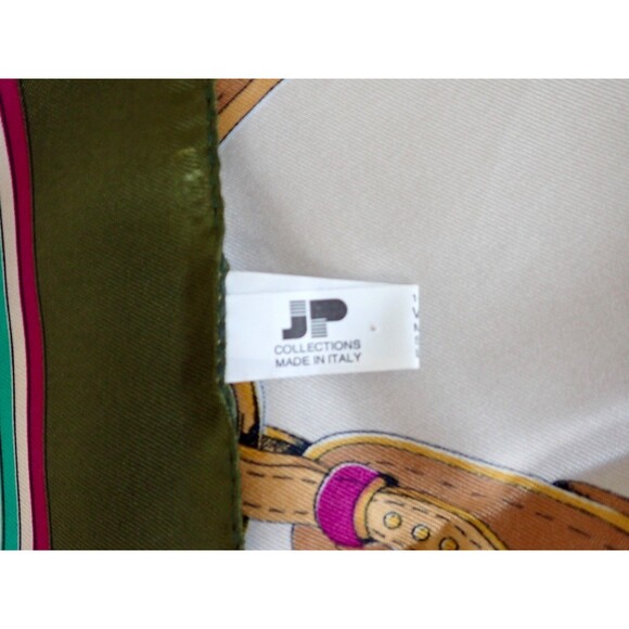 JP Collections Silky Green White Equestrian Scarf Made in Italy 31" Square Wrap - Picture 5 of 6